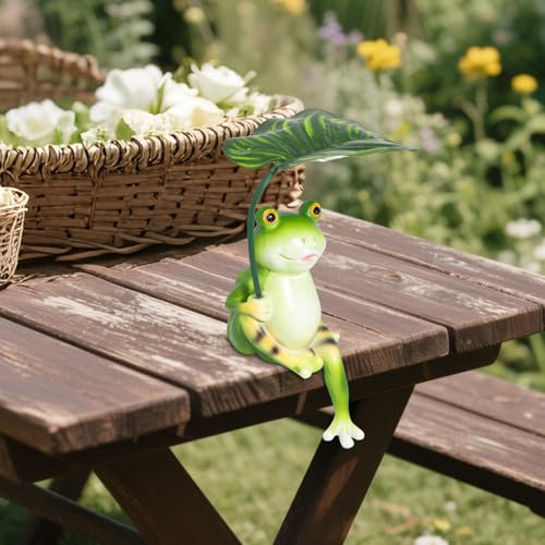 Solar Garden Statues Frog Garden Decor Figurine Lights with Umbrella for Outside,Yard Decorations Outdoor Patio Decor,Gardening Gifts for Women Mother's Day