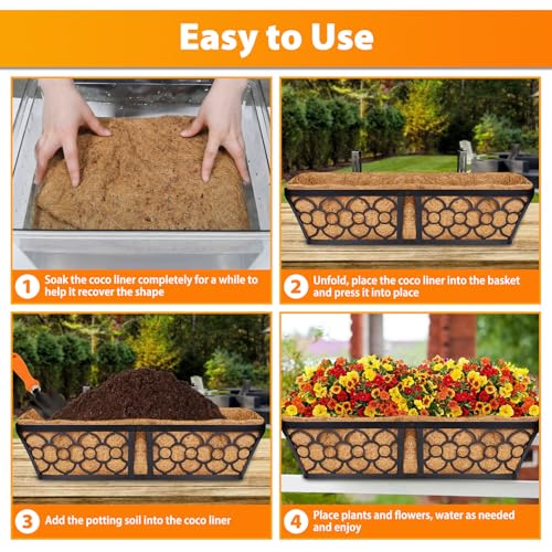 Legigo 2 Pack Rectangle Coco Liners for Planters- 48 Inch Window Box Liners - size: 48 Inch