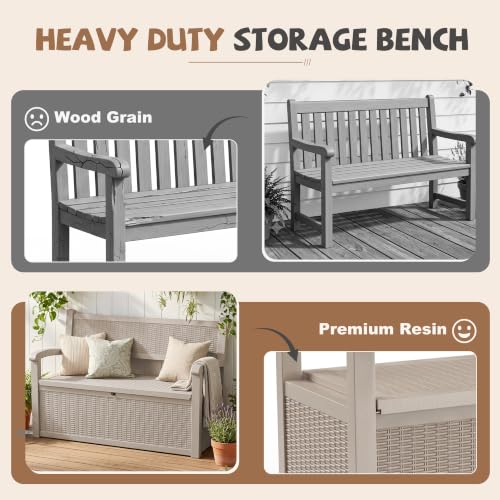 EFU Outdoor Bench Storage Deck Box,100 Gallon Waterproof Wicker - color: Taupe