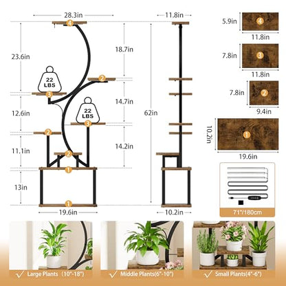 BACEKOLL Plant Stand Indoor with Grow Light, 8 Tier Corner Plant Shelf Tall