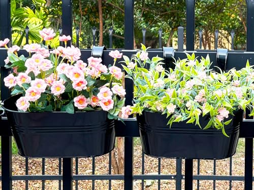 6 Pack 12" Metal Balcony Fence Railing Planters for Outdoor, Oval Black - color: Oval-black
