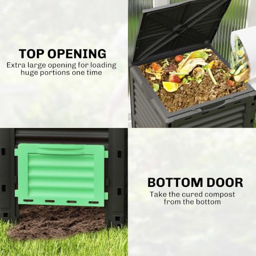 Outsunny Garden Compost Bin, 80 Gallon Large Capacity Composter, Green - color: Green