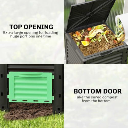 Outsunny Garden Compost Bin, 80 Gallon Large Capacity Composter, Green - color: Green