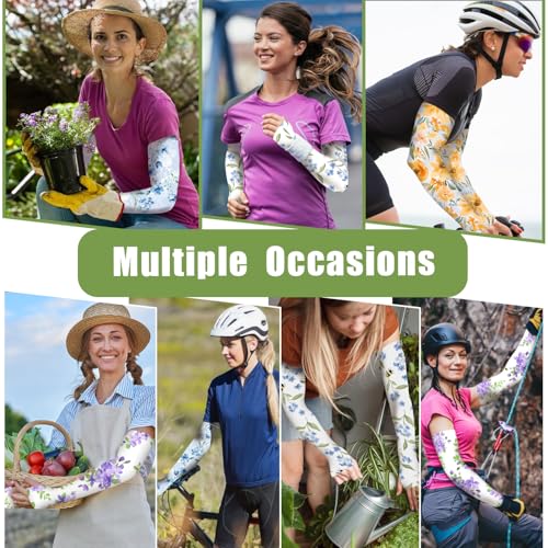 Gardening Sleeves for Women UV Sun Protection with Thumb Hole Anti-Scratch - color: Bee Flower