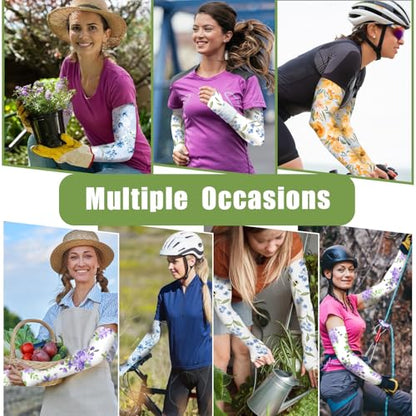 Gardening Sleeves for Women UV Sun Protection with Thumb Hole Anti-Scratch - color: Bee Flower