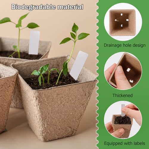 5PCS Seed Starter Tray with 90PCS Square Seed Peat Pots,Seed Starter Kit