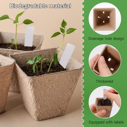 5PCS Seed Starter Tray with 90PCS Square Seed Peat Pots,Seed Starter Kit