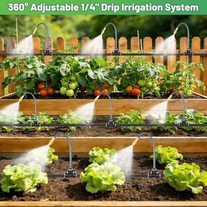 49.2Ft 1/4" Drip Irrigation System 360° Watering Misting System - size: 49.2FT 1/4" Tubing