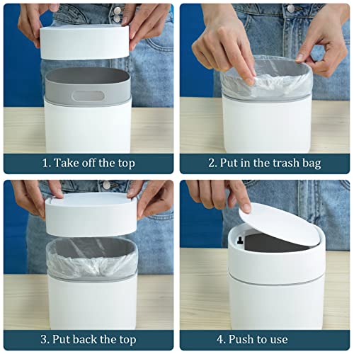 Mini Desk Trash Can with Pop-Up Lid Includes 180 Bags 0.5 Gallon, White - color: White