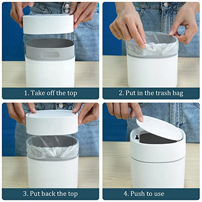 Mini Desk Trash Can with Pop-Up Lid Includes 180 Bags 0.5 Gallon, White - color: White