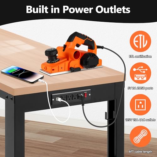 Antifir 60" Adjustable Workbench, Heavy Duty Wood Workstation - size: 60x24" With Wheel