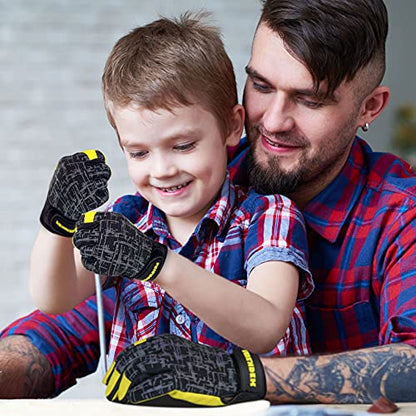 Kids Genuine Leather Work Gloves Age 2-12, Touchscreen, Reflective - color: Black, size: Medium (6-9 Years Old)