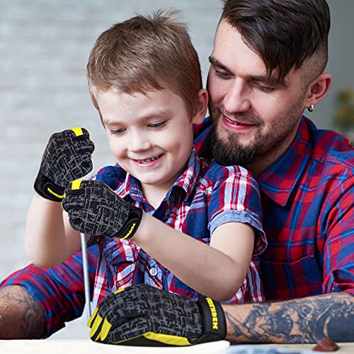 Kids Genuine Leather Work Gloves Age 2-12, Touchscreen, Reflective - color: Black, size: Small (3-6 Years Old)