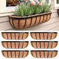 LaLaGreen Deck Railing Planter Boxes for Plants (24 Inch, 6 Pack) Metal Wall Planters for Outdoor Plants, Black Window Flower Boxes Deck Railings with Coco Liner Fence Balcony Patio Porch Over Rail - size: 24" x 6