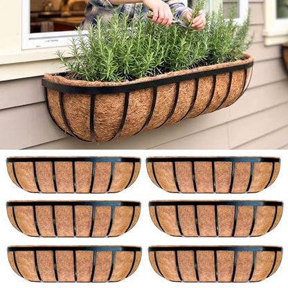LaLaGreen Decorative Wall Planter (24 in, 6 Pack) Black Window Flower Boxes - size: 24" x 6