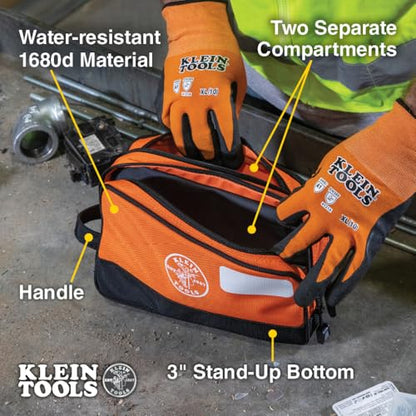 KLEIN TOOLS Tool Pouch, Dual Compartments, Heavy-Duty Tool Bag Organizer, Multipurpose Bag - size: 10" x 6"