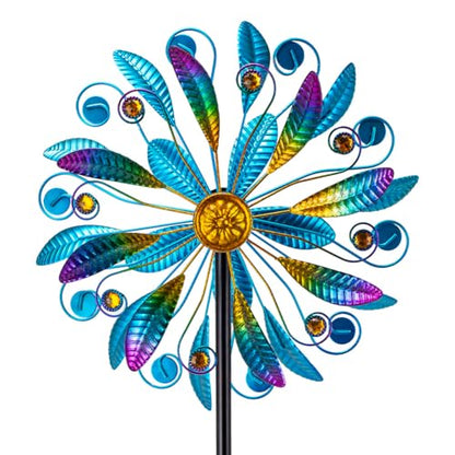 13"Metal Wind Spinners for Outdoor, 360° Wind Sculpture with Stake - color: Purple4