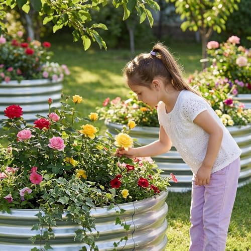 AHEONLAR 3PCS 2x2x2FT Galvanized Raised Garden Bed Kit Round Metal Flower Box Large Planter Raised Beds Outdoor Garden for Planting,Fruit,Herb Silver - color: Silver