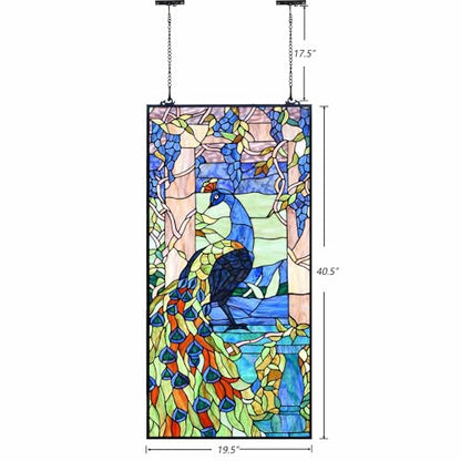 Bieye W10096 Peacock Tiffany Style Stained Glass Window Panel, 19.5Wx40.5H - size: 19.5Wx40.5H Rectangular