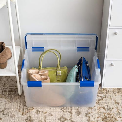 IRIS USA 3-Pack 60 Qt Storage Bins with Gasket Lids, Clear/Blue - size: 60 Qt. - 3 Pack