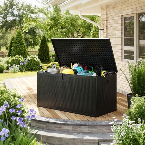IDEALHOUSE 150 Gal Waterproof Blow Molded Resin Deck Box, Black - color: Black, size: 150 Gallon