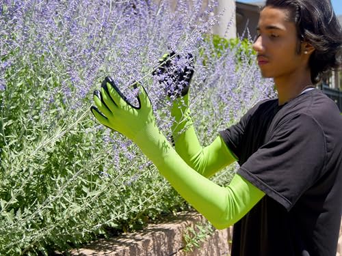 Long Sleeve Gardening Gloves Nitrile-Coated No Slip Grip Cut Proof - color: Green, size: Large