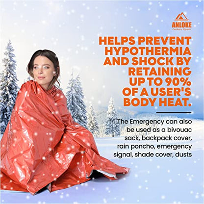 ANLOKE Emergency Blanket Mylar Thermal Blanket(4 Pack) Survival Gear-Orange - color: Orange -4 Pack