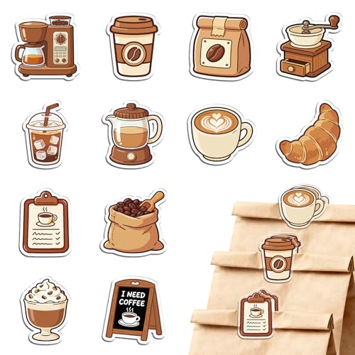 MAYJOYDIY 24Pcs 12 Styles Coffee Acrylic Chip Clips Coffee Bean Cup Bag Sealer Sealing Closures Funny Bag Clips for Food Storage Airtight Seal Grip - color: Coffee