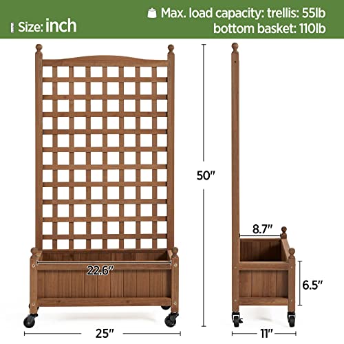 Yaheetech Planter Box with Trellis 50" Rolling Raised Garden Bed on Wheels - size: 50"