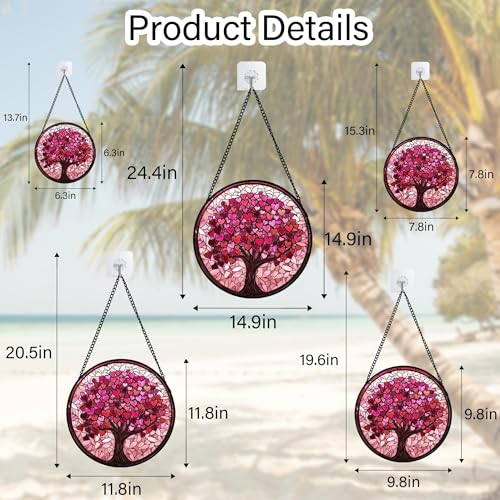 Pink Love Tree Stained Glass Window Hanging Suncatcher Gift for Women 6.3" - color: Green, size: 6.3x6.3 IN