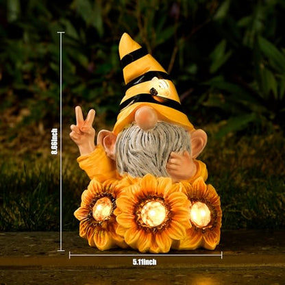 Joint Honglin Garden Funny Gnome Statue with Crystal Sunflower Lights - color: Gnome