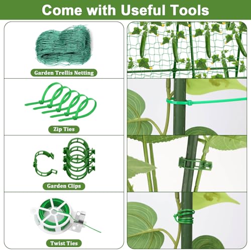 Tidponra Cucumber Trellis for Garden, 34 X 47 Inches A Frame Gardening Trellis with Fabric Raised Garden Bed, Climbing Net and Plant Support Clips for Climbing Plants - size: 34 X 47 Inches