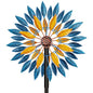 Metal Wind Spinners Outdoor Kinetic Sculpture 5-Prong Base for Garden Yard - color: Blue+yellow