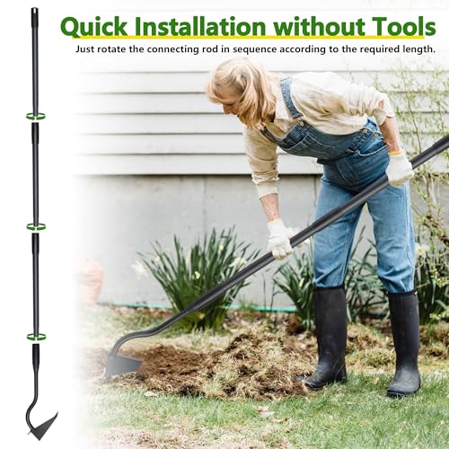 LLARGUEST Hoe Garden Tool, Triangle Garden Hoe for Digging Cutting Trenches Loosen Soil Heavy Duty Hand Weed Hoe Long Handle 59 Inch