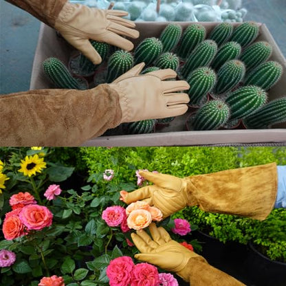 [Clearance promotion] Long Gardening Gloves for Women/Men-Thorn Proof Rose Pruning Gloves, Leather work Gauntlet - size: Large