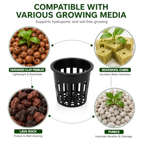 3 Inch Hydroponic Net Pots 100 Pack, Heavy Duty PP Net Cups for Seedlings