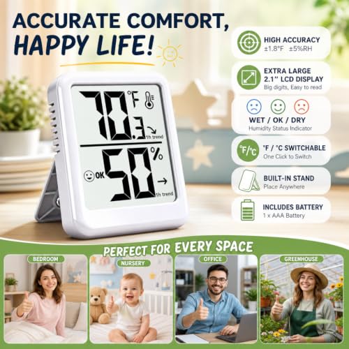 Room Thermometer Indoor Hygrometer Digital Humidity Meter - color: White - Upgraded Version, size: 1 - Pack