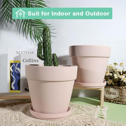 vensovo 5 Inch Pink Terracotta & Clay Pots with Saucer, 6 Pack - color: Pink