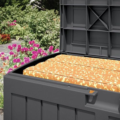 Suncast 50 Gallon Medium Capacity All Weather Construction Resin Outdoor Storage Deck Box with Arched Lid for Patio, Garden, or Pool, Peppercorn