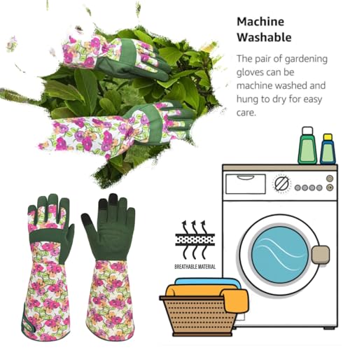 Thornproof Rose&Cactus Gardening Gloves,Gauntlet Garden Glove,Gifts - color: Green Rose, size: Medium