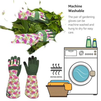 Thornproof Rose&Cactus Gardening Gloves,Gauntlet Garden Glove,Gifts - color: Green Rose, size: Medium