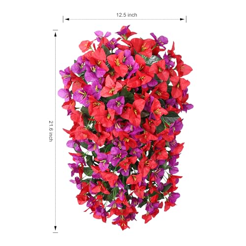 2 PCS Bougainvillea Artificial Hanging Flowers Plants for Outdoors, Mix - color: Purple + Red