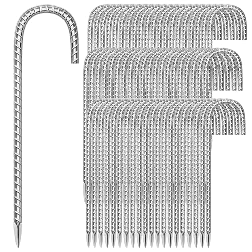 60 Pack Ground Garden Rebar Stakes Rebar 12 Inch Anti-Rust Galvanized Steel J Shape Hook Heavy Duty Ground Anchors for Tents, Position Kits,Fences, and Trampolines Landscape Fabric - color: J-12'' 6mm 60pcs SL