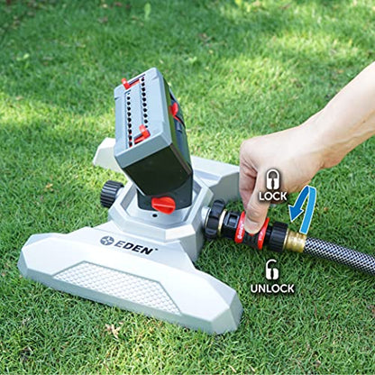 Eden 94127 Metal Adjustable 4-Way Mini Turbo Oscillating Sprinkler W/Quick Connect Starter Set, 20 Nozzle, Covers up to 4,000 sq. ft.