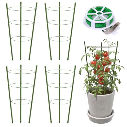 TOCCYARD 4 Pack Plant Support Tomato Cages for Garden, 18 Inches Small Tomato Cages and Supports with Adjustable Rings for Garden Pots, Plant Stakes Tomato Trellis Rings for Climbing Plants - style: 4 Pack 18"