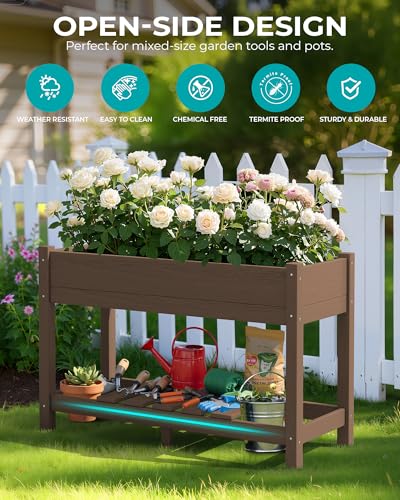 SERWALL Raised Garden Bed with Legs Set of 2-Brown - color: Brown, size: 2 pack