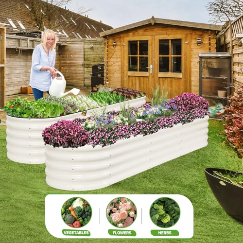 Galvanized Raised Garden Bed - 2 Pcs 8x2x1.4FT Planter Box, White - color: White, size: 8x2x1.4FT