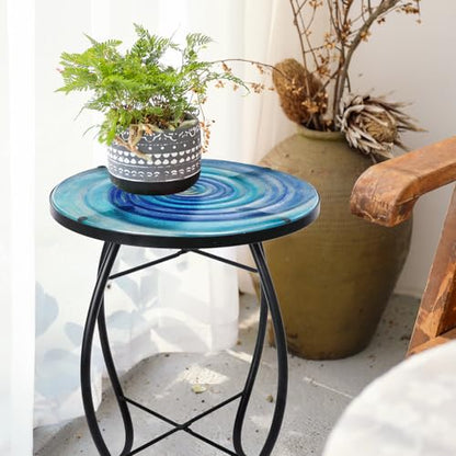 VCUTEKA Outdoor Side Table,14" Patio Accent Table Bistro Coffee End Table - color: Blue Purple Gradient Starry Vortex