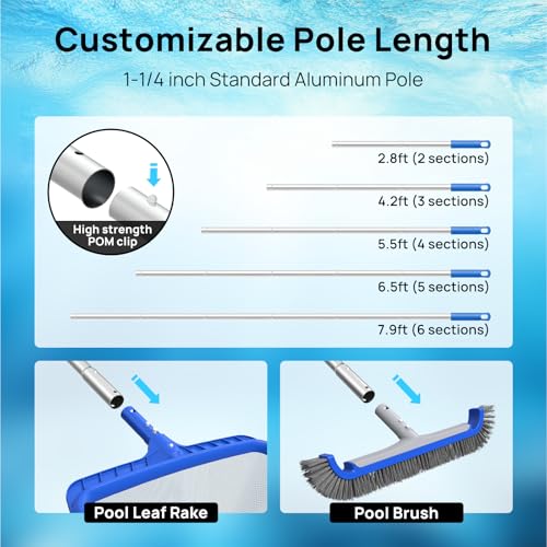 Consciot Pool Cleaning Kit, incl. Rake Net, Brush, Pole, Dispenser & Test Strip - size: 5PCS