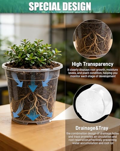6 Pack Nursery Pots with Drainage, Multiple Sizes for Plants - size: 6 Pack - 9.5/8/7.5/6.7/5/4.5 Inch